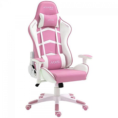 Cadeira Gamer MX5 Giratoria, Ajustável, 2D, Branco e Rosa, MGCH-MX5/PK