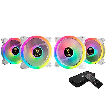 KIT COOLER FAN GAMDIAS C/ 4 FANS RGB AEOLUS M2-1204R-WH BRANCO