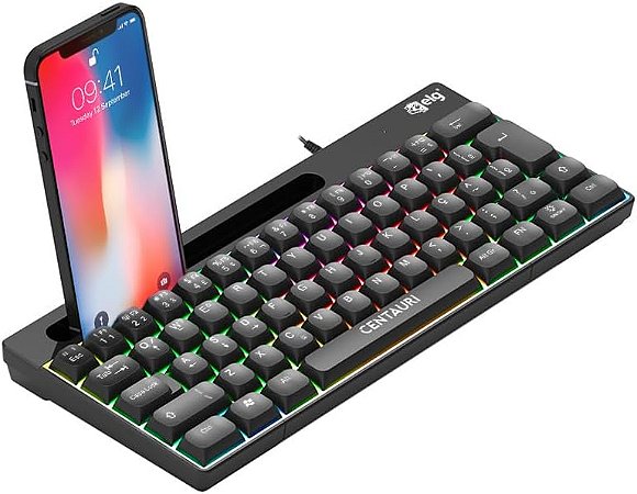 Teclado Gamer Centauri Mini, 67 Teclas Membrana, Iluminação RGB, Anti-ghosting, Abnt2, Preto, Elg TGCT