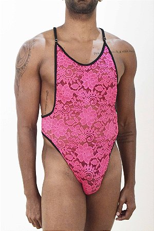 BODY EM RENDA COR ROSA COM REGULADOR