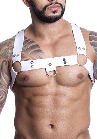 HARNESS EM ELASTICO BRANCO COM METAL