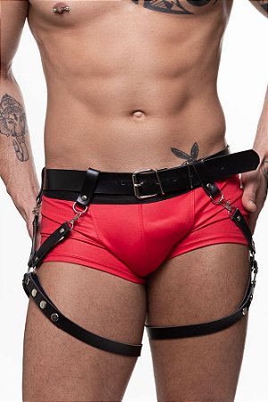 HARNESS DE PERNA PRETO DUPLO EM COURO SINTETICO PRETO