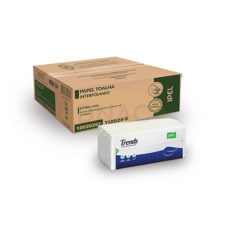 Papel Interfolhas (22,5 x 20,5) 100% Celulose Extra Luxo TRENDS Folha Dupla - Kit Com 10 Pa