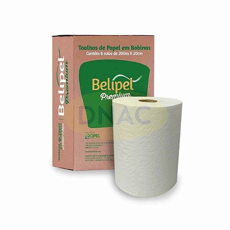 Papel Toalha (20 x 200 m) 100% Celulose Premium - Com 6 Bobinas - Belipel