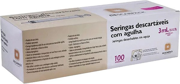100 Seringas De 3ml Com Agulha 25x7 Luer Slip - Descarpack