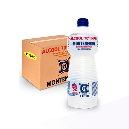 Álcool 70° Líquido - 1 L - Montenegro - Caixa com 12 Unidades