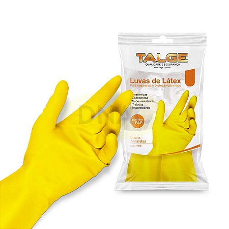 Luva Latex Amarela Antiderrapante Multiuso c/ 02 - Pacote com 12 Pares