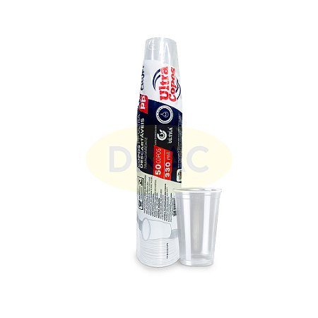 Copo Descartável 330 ml Liso Transparente  (PP) - Pacote Com 50 un - Ultra / Copozan