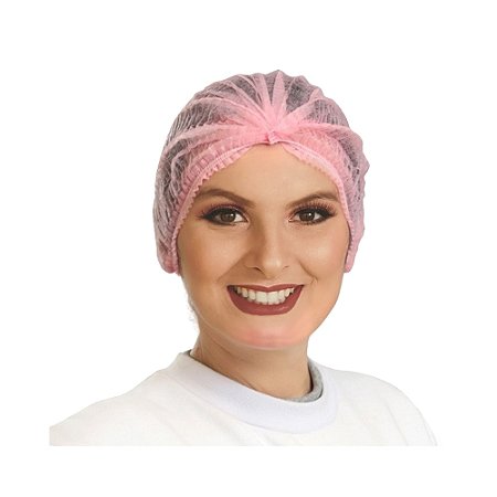 Touca Descartável TNT Rosa 42 cm - Com 100 Unidades