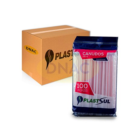 Canudo Flexível Sachê 21 cm x 6 mm Com 100 Un - PlastSul - Caixa com 30 Pct