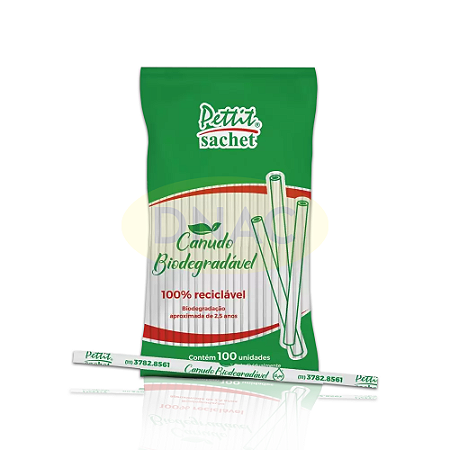 Canudo Biodegradável ( 5mm x 21cm ) Com 100 Unidades - Caixa com 30 Pacotes