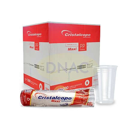 Copo Descartável PP 330 ml Liso Transparente (PP) - Caixa com 20 Pacotes de 50 Unidades - Cristalcopo