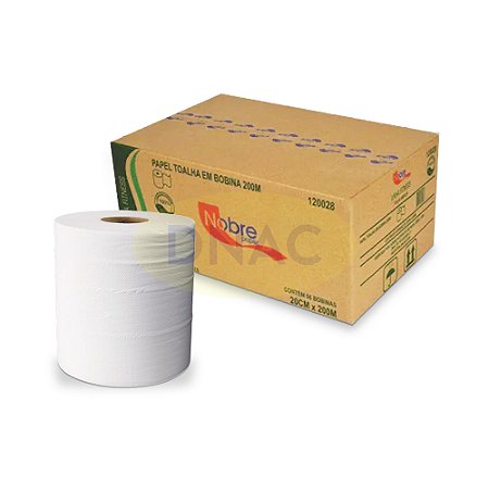 Papel Toalha (20 x 200 m) 100% Celulose - Com 6 Bobinas - Nobre