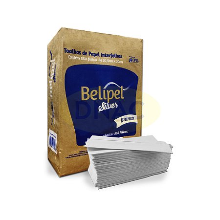 Papel Interfolhas (20 x 20,5) Branco Silver - Com aprox. 1.000 g - Belipel - Fardo com 5 Pacotes