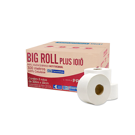 Papel Higiênico Rolão 100% Celulose Plus Branco (8 X 300 m) - Big Roll
