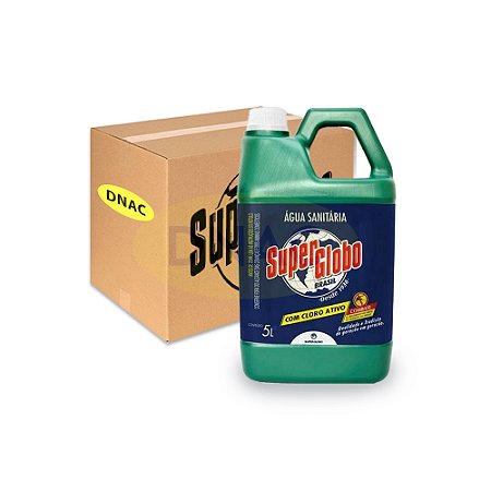 Água Sanitária 5 L com Cloro Ativo - Super Globo Brasil - Caixa com 04 Galões