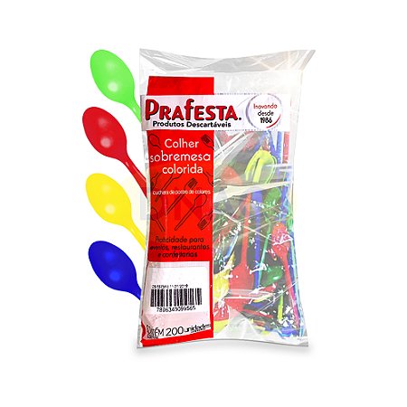 Colher Plástica Sobremesa  colorida - Com 200 Unidades