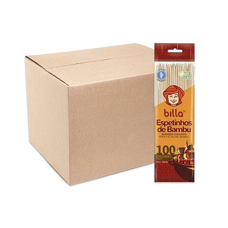 Palito p/Churrasco Bambu ( 25 cm x 3 mm ) - Com 100 Unds - Billa - Caixa com 100 Pacotes