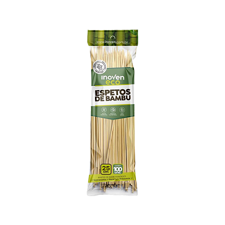 Palito p/Churrasco Bambu (25 cm x 4 mm) - Com 100 Unidades - Inoven