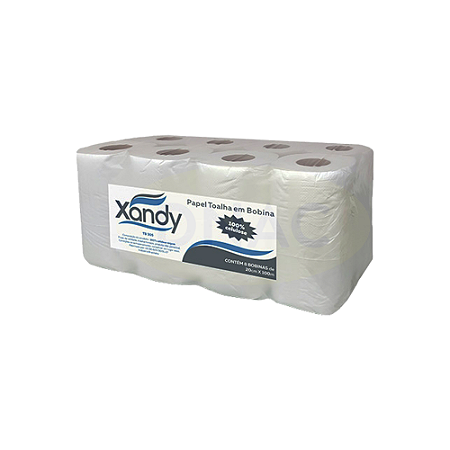 Papel Toalha (20 x 100 m) 100% Celulose Virgem - Com 8 Bobinas - Xandy