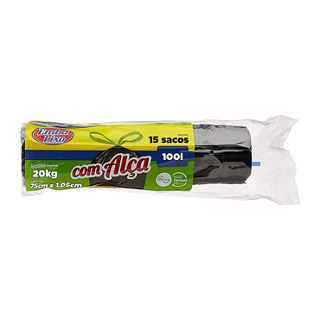 Saco de Lixo 100 L Preto com Alça 75 x 1,05m Embalixo com 15 unidades