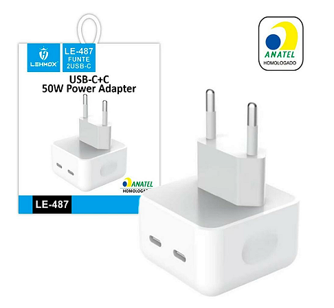 Carregador Tipo C 50W com 2 Entradas LEHMOX