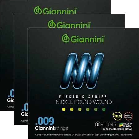 Kit Encordoamento Guitarra Giannini 009-045 Plus GEEGSTP9 - 3 unidades