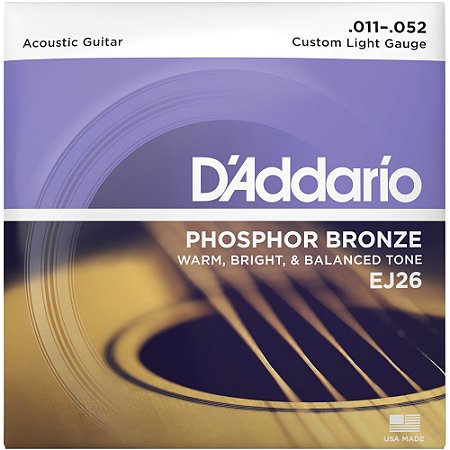 Encordoamento Violão D'Addario EJ26 011-052 Phosphor Bronze Custom Light