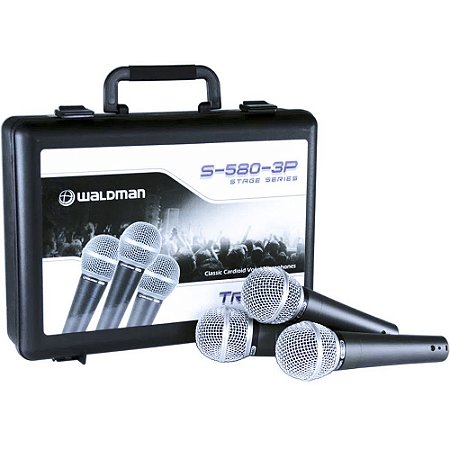 Kit com 3 Microfones Dinâmico Waldman S-580-3P - TriPack