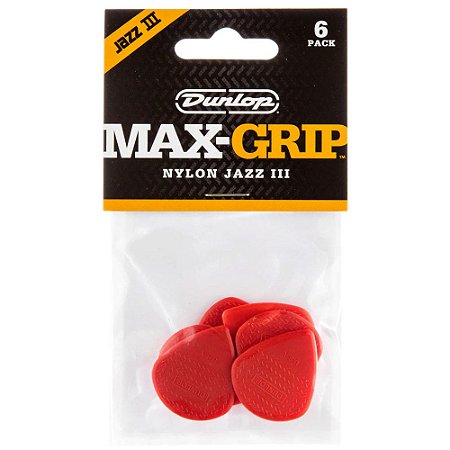 Palheta Dunlop Max-Grip Nylon Jazz III Vermelha - 6 unidades