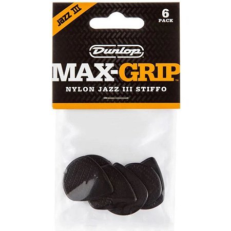 Palheta Dunlop 471P3S Max-Grip Jazz III Stiffo Preta - 6 unidades