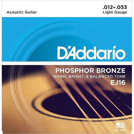 Encordoamento Violão D'Addario 012-053 EJ16 Light Phosphor Bronze