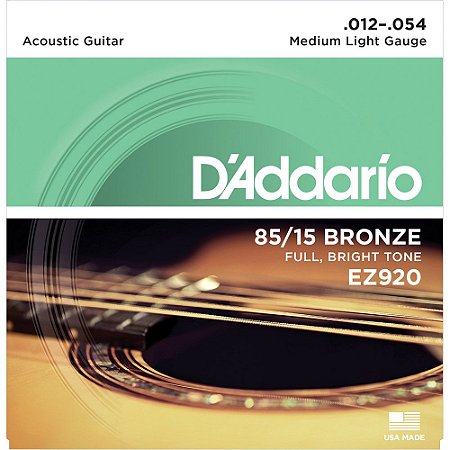 Encordoamento Violão D'Addario 012-054 EZ920 Medium Light 85/15 Bronze