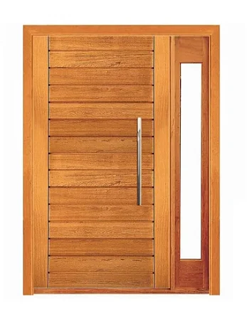 Porta Pivotante Contemporânea Com Visor Lateral - Madeira Maciça - Angelim
