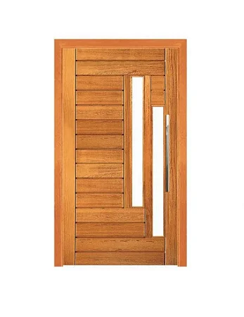 Porta Pivotante Contemporânea Com Visor Duplo - Madeira Maciça - Angelim