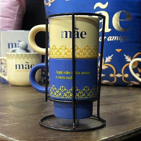 Kit Canecas Mãe Amor e Café Empilháveis