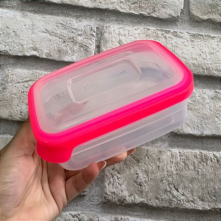 Pote Retangular de 500 ml  - Transparente e Rosa
