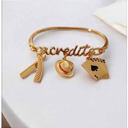 Bracelete Folheado Acredite Malandragem Fé Umbanda Candomblé