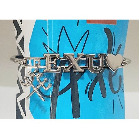 Bracelete Folheado Prateado Exu Umbanda Candomblé