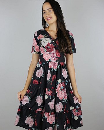 Vestido de Babados Gianna Preto