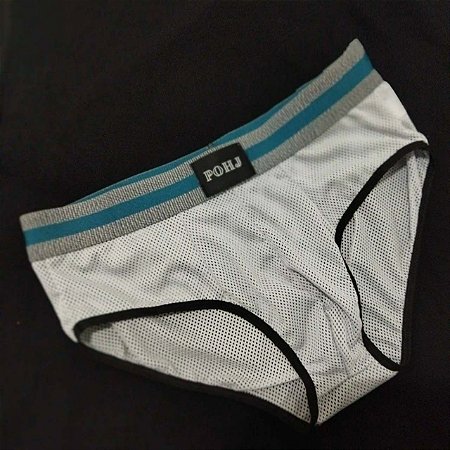 CUECA SLIP CINZA CLARO SEMITRANSPARENTE