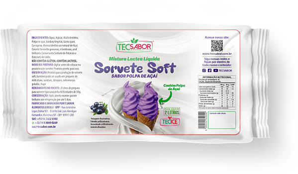 Sorvete Soft Líquido Bag 2 Litros Polpa Frutas