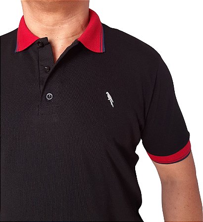 Polo em piquet algodão/elastano preta/vermelho petróleo coleção elegance arara