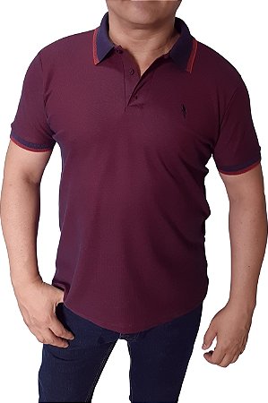 Polo piquet furta cor algodão/poliéster cor bordô/azul marinho coleção elegance arara