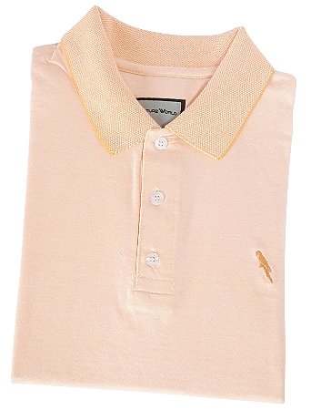 Polo piquet algodão poliéster cor salmão coleção elegance arara