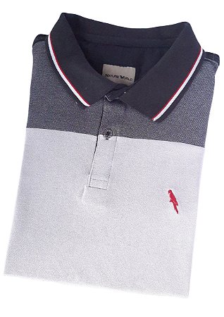Polo recorte, piquet, puro algodão cores preto e cinza detalhes em vermelho coleção elegance arara