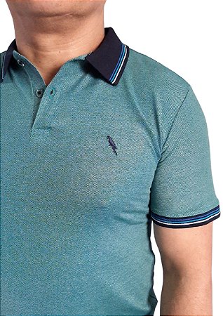 Polo piquet viscose poliéster cor verde petróleo coleção elegance arara