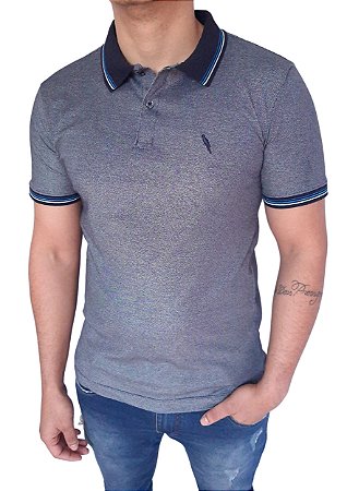 Polo piquet viscose poliéster cor cinza e azul marinho coleção elegance arara