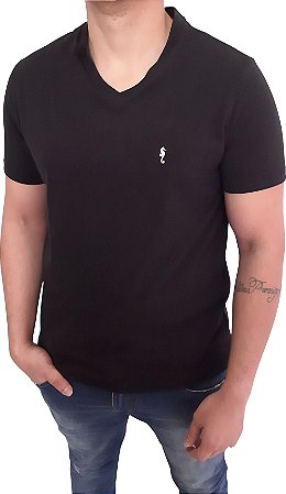 Camiseta Gola V Algodão Elastano Coleção Casual Cavalo Marinho