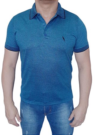 Polo em piquet furta cor bicolor azul e preto viscose e poliéster coleção elegance arara